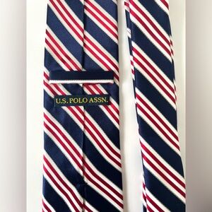 U.S. Polo Assn. Classic Striped Red White and Blue Mens Tie 100% Silk‎